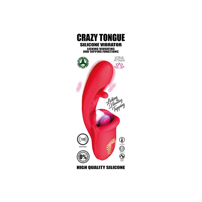 Crazy Tongue Red - Vibratore rabbit con bocca lecca clitoride